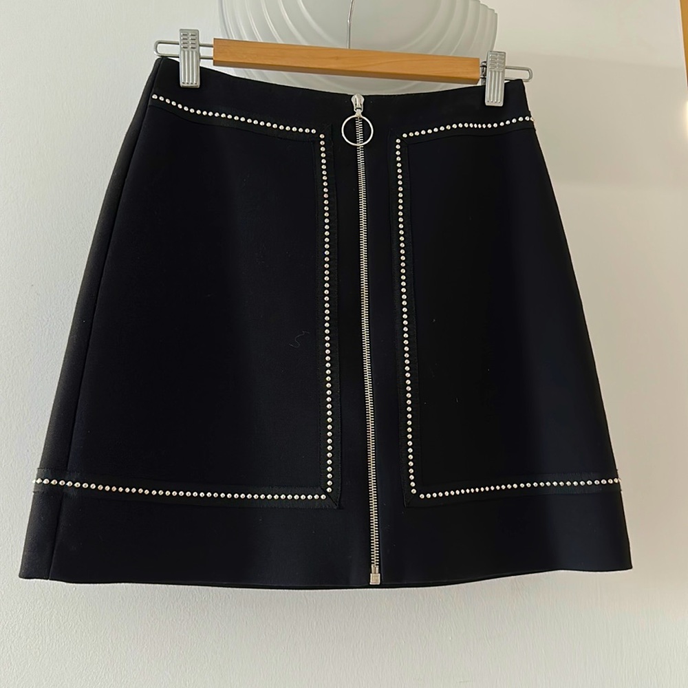 Maje Studded A-Line Mini Skirt Black with Silver Zipper Size SM | FR36
